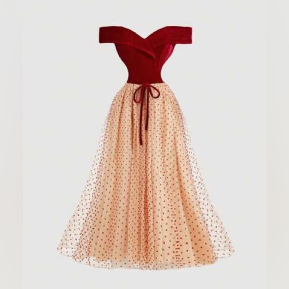 NWT Retro Stage Burgundy Velvet Mesh Polka Dot Dress 1950s XXL